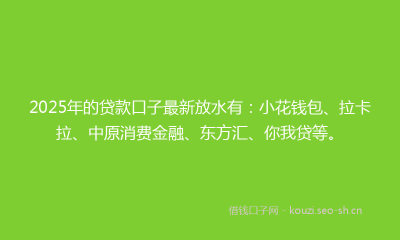 2025年的贷款口子最新放水有：小花钱包、拉卡拉、中原消费金融、东方汇、你我贷等。
