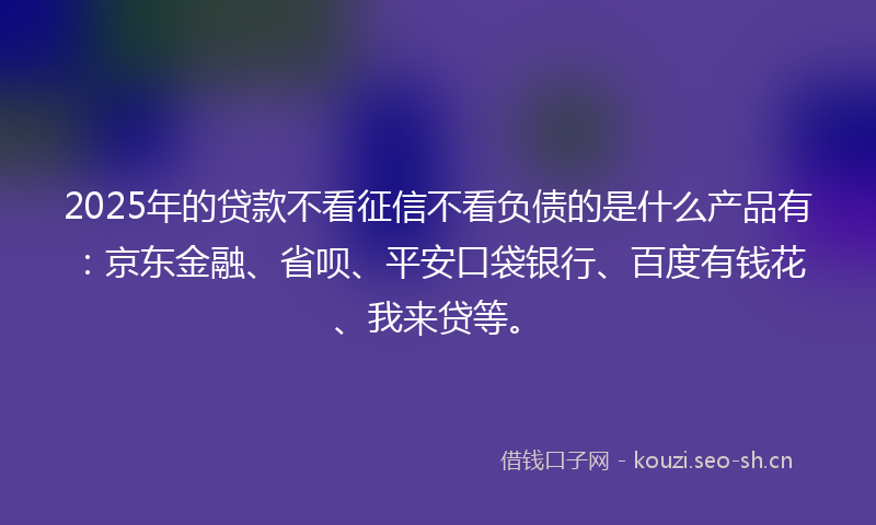 2025年的贷款不看征信不看负债的是什么产品有：京东金融、省呗、平安口袋银行、百度有钱花、我来贷等。