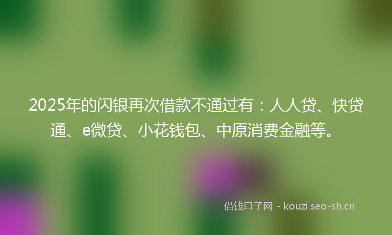 2025年的闪银再次借款不通过有：人人贷、快贷通、e微贷、小花钱包、中原消费金融等。