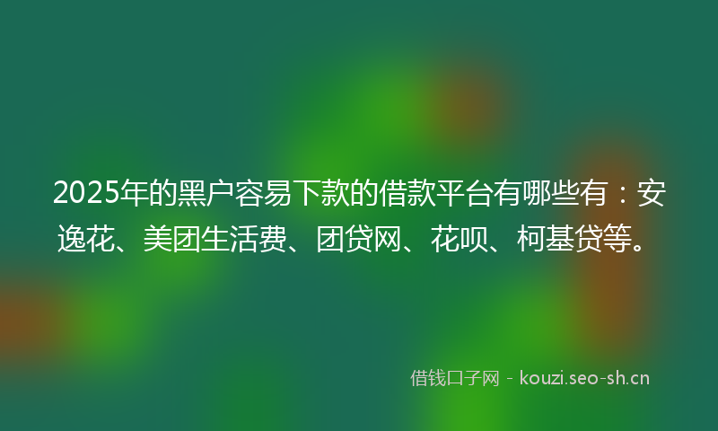 2025年的黑户容易下款的借款平台有哪些有：安逸花、美团生活费、团贷网、花呗、柯基贷等。