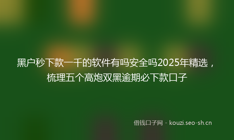 黑户秒下款一千的软件有吗安全吗2025年精选，梳理五个高炮双黑逾期必下款口子