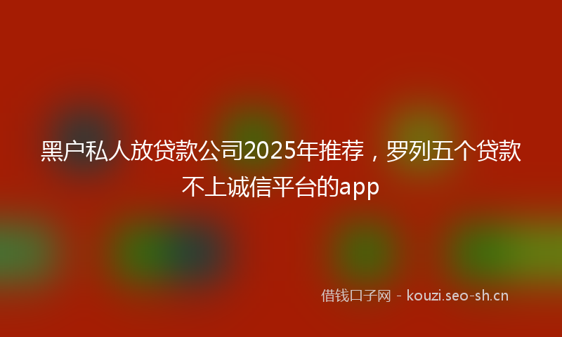 黑户私人放贷款公司2025年推荐,罗列五个贷款不上诚信平台的app