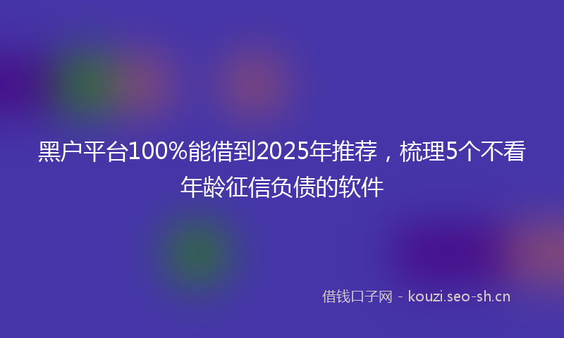 黑户平台100%能借到2025年推荐，梳理5个不看年龄征信负债的软件