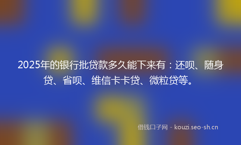 2025年的银行批贷款多久能下来有:还呗、随身贷、省呗、维信卡卡贷、微粒贷等。