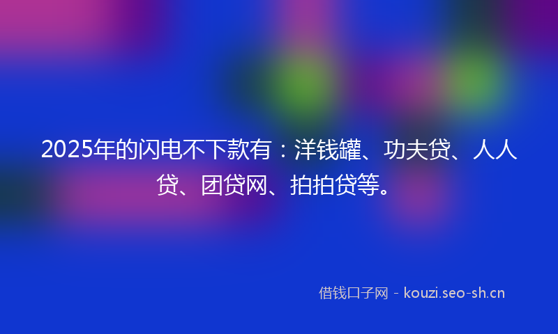 2025年的闪电不下款有:洋钱罐、功夫贷、人人贷、团贷网、拍拍贷等。