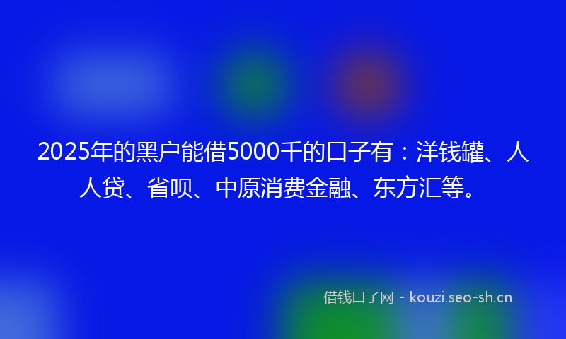 2025年的黑户能借5000千的口子有：洋钱罐、人人贷、省呗、中原消费金融、东方汇等。