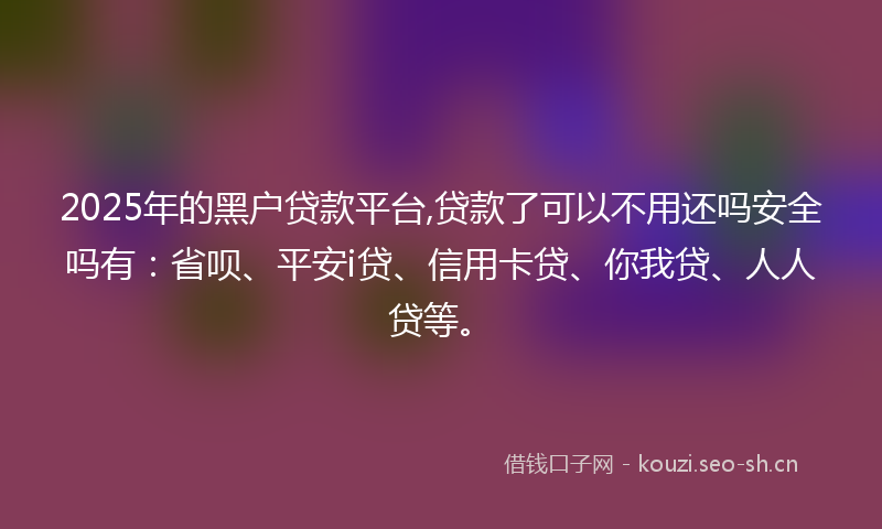 2025年的黑户贷款平台,贷款了可以不用还吗安全吗有：省呗、平安i贷、信用卡贷、你我贷、人人贷等。