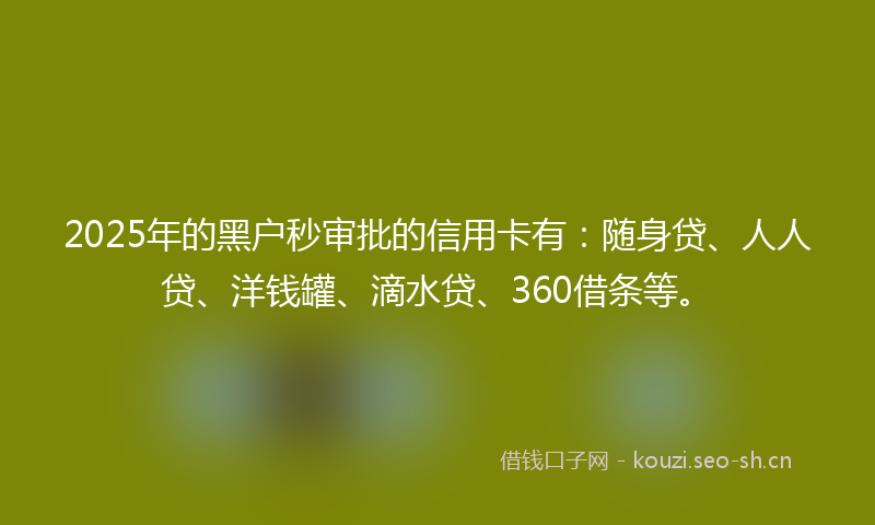 2025年的黑户秒审批的信用卡有:随身贷、人人贷、洋钱罐、滴水贷、360借条等。