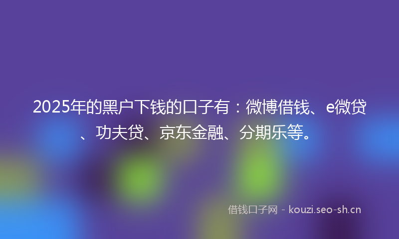 2025年的黑户下钱的口子有：微博借钱、e微贷、功夫贷、京东金融、分期乐等。
