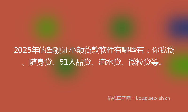 2025年的驾驶证小额贷款软件有哪些有:你我贷、随身贷、51人品贷、滴水贷、微粒贷等。