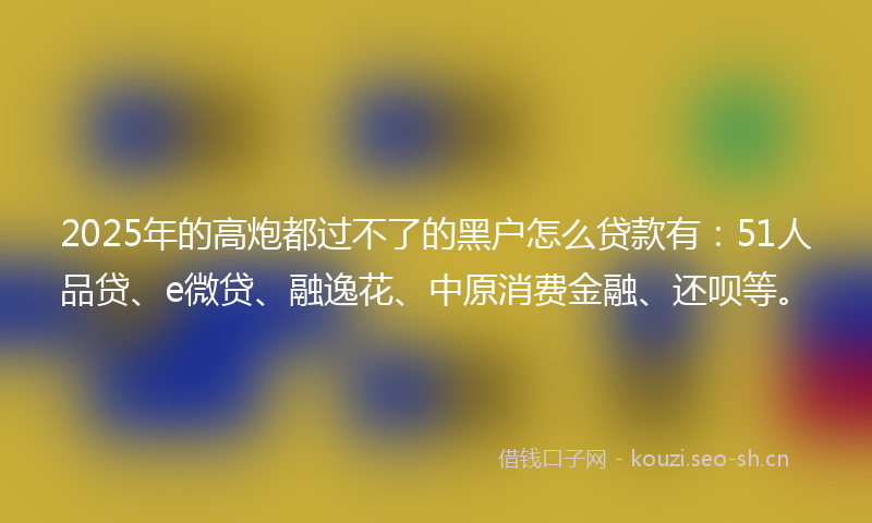 2025年的高炮都过不了的黑户怎么贷款有：51人品贷、e微贷、融逸花、中原消费金融、还呗等。