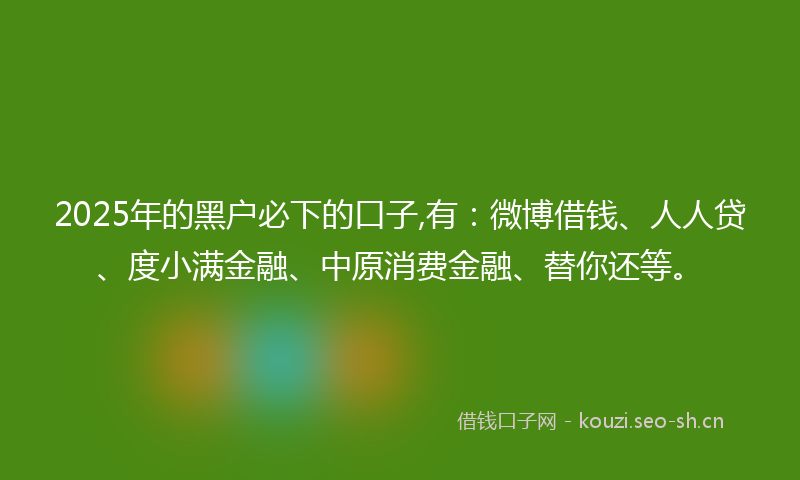 2025年的黑户必下的口子,有：微博借钱、人人贷、度小满金融、中原消费金融、替你还等。