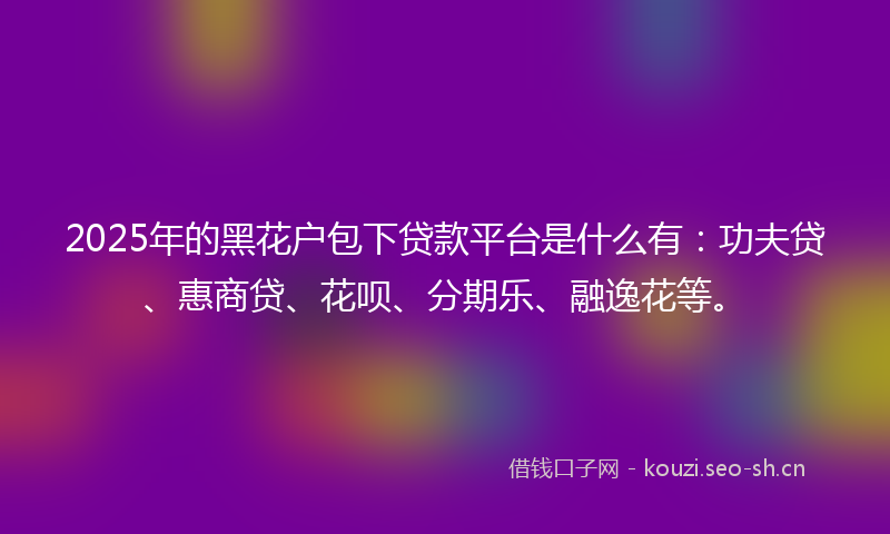 2025年的黑花户包下贷款平台是什么有：功夫贷、惠商贷、花呗、分期乐、融逸花等。