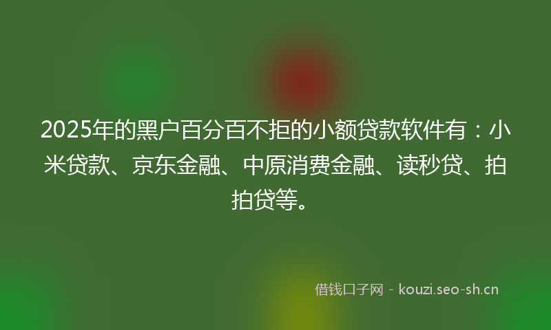 2025年的黑户百分百不拒的小额贷款软件有：小米贷款、京东金融、中原消费金融、读秒贷、拍拍贷等。