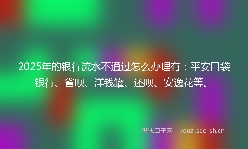 2025年的银行流水不通过怎么办理有：平安口袋银行、省呗、洋钱罐、还呗、安逸花等。