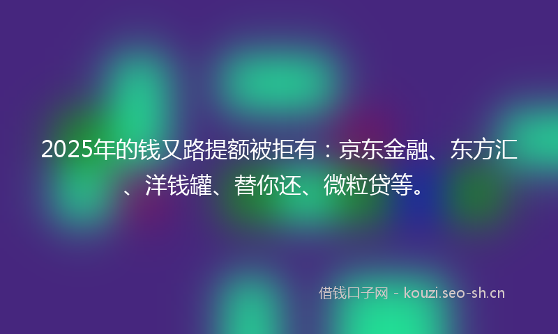 2025年的钱又路提额被拒有：京东金融、东方汇、洋钱罐、替你还、微粒贷等。