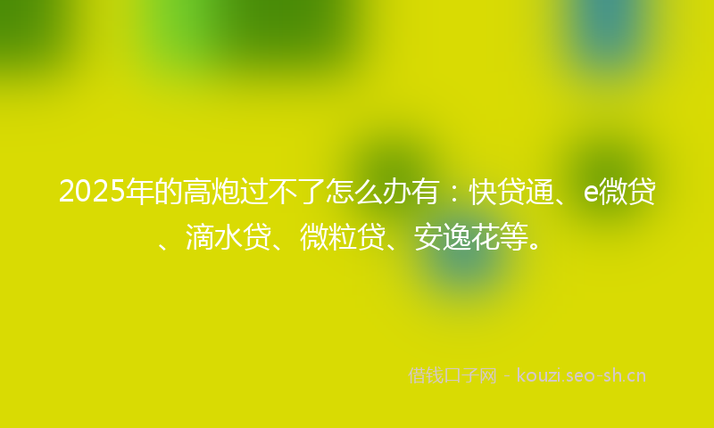 2025年的高炮过不了怎么办有：快贷通、e微贷、滴水贷、微粒贷、安逸花等。