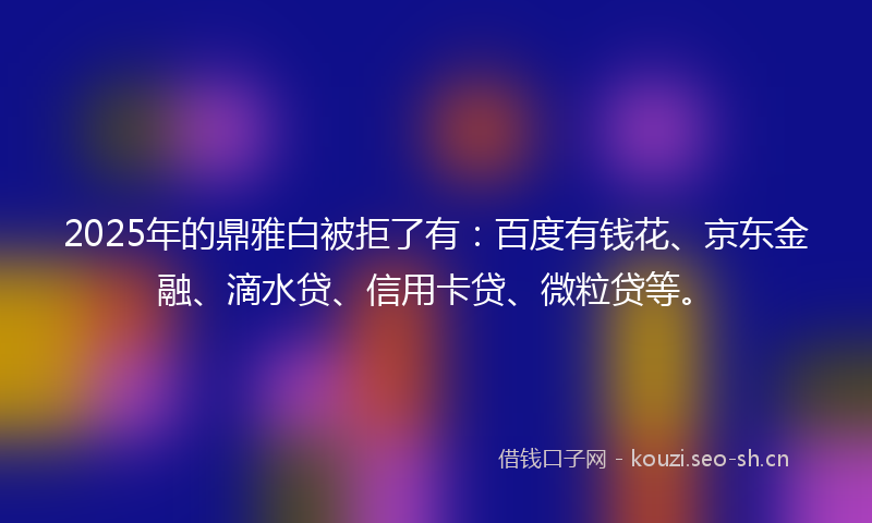 2025年的鼎雅白被拒了有：百度有钱花、京东金融、滴水贷、信用卡贷、微粒贷等。