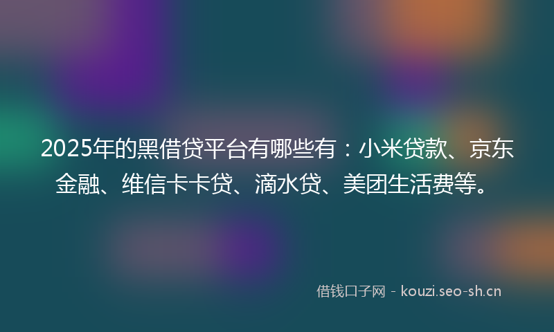 2025年的黑借贷平台有哪些有：小米贷款、京东金融、维信卡卡贷、滴水贷、美团生活费等。