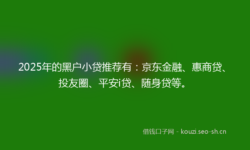 2025年的黑户小贷推荐有：京东金融、惠商贷、投友圈、平安i贷、随身贷等。