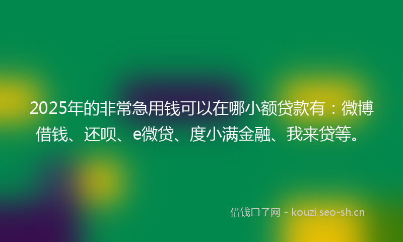 2025年的非常急用钱可以在哪小额贷款有：微博借钱、还呗、e微贷、度小满金融、我来贷等。