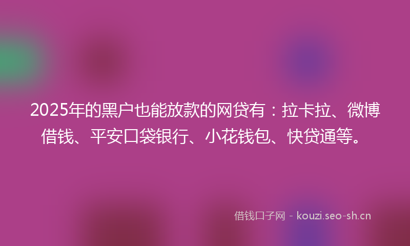 2025年的黑户也能放款的网贷有：拉卡拉、微博借钱、平安口袋银行、小花钱包、快贷通等。