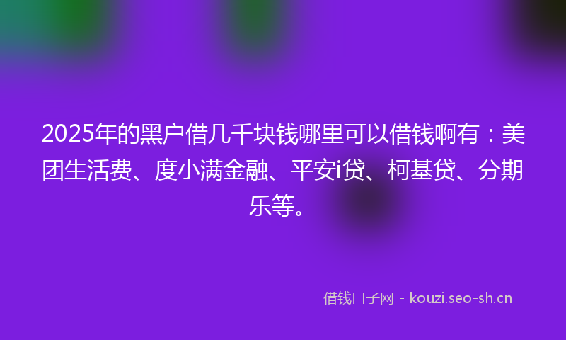 2025年的黑户借几千块钱哪里可以借钱啊有：美团生活费、度小满金融、平安i贷、柯基贷、分期乐等。