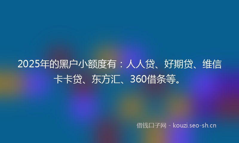 2025年的黑户小额度有：人人贷、好期贷、维信卡卡贷、东方汇、360借条等。