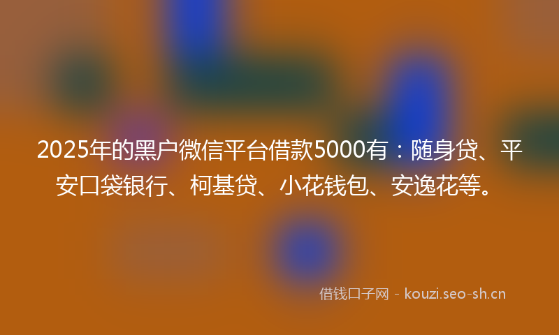 2025年的黑户微信平台借款5000有：随身贷、平安口袋银行、柯基贷、小花钱包、安逸花等。