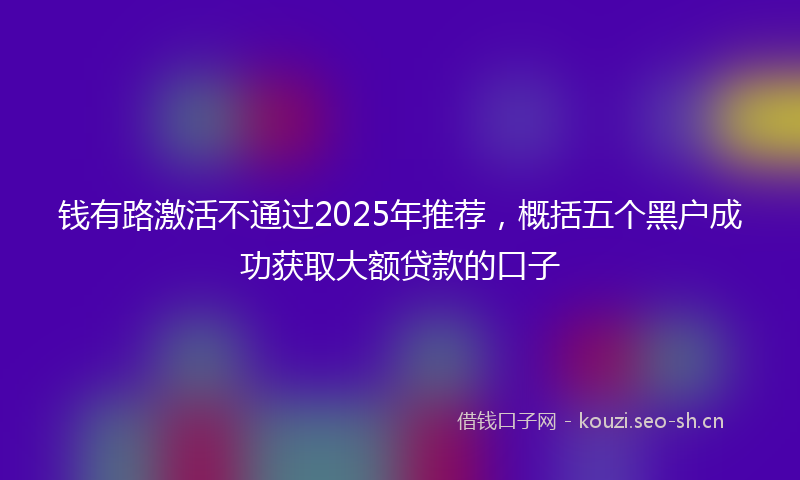 钱有路激活不通过2025年推荐，概括五个黑户成功获取大额贷款的口子