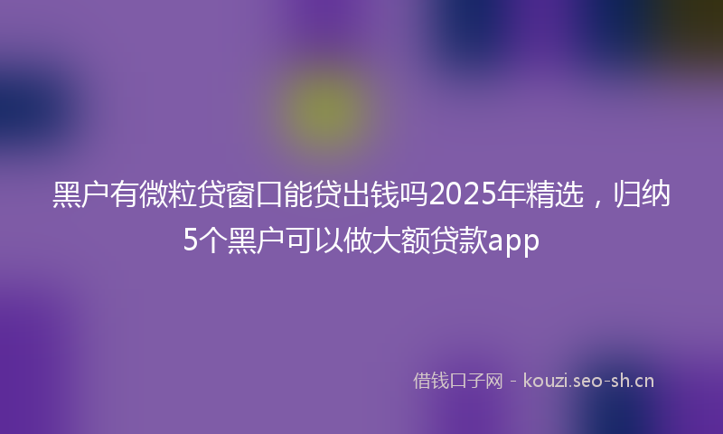 黑户有微粒贷窗口能贷出钱吗2025年精选，归纳5个黑户可以做大额贷款app