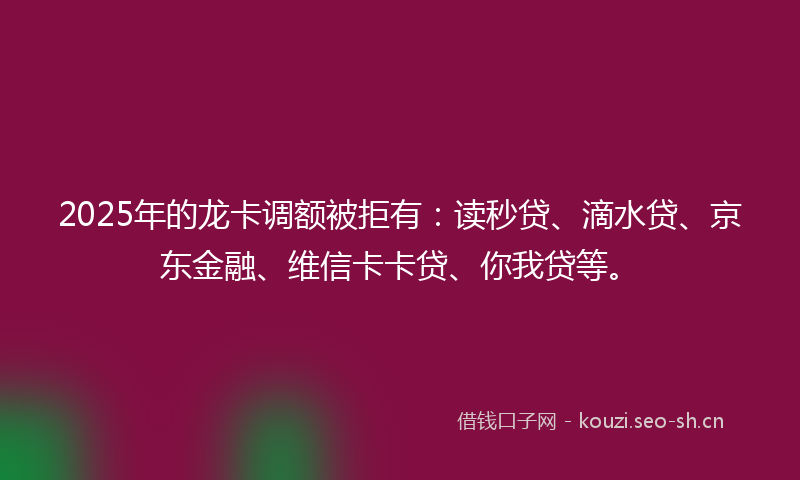 2025年的龙卡调额被拒有:读秒贷、滴水贷、京东金融、维信卡卡贷、你我贷等。
