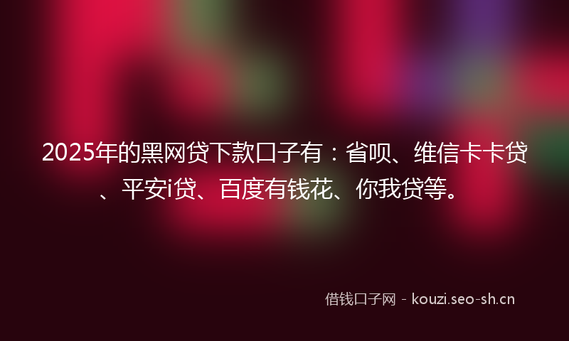 2025年的黑网贷下款口子有：省呗、维信卡卡贷、平安i贷、百度有钱花、你我贷等。
