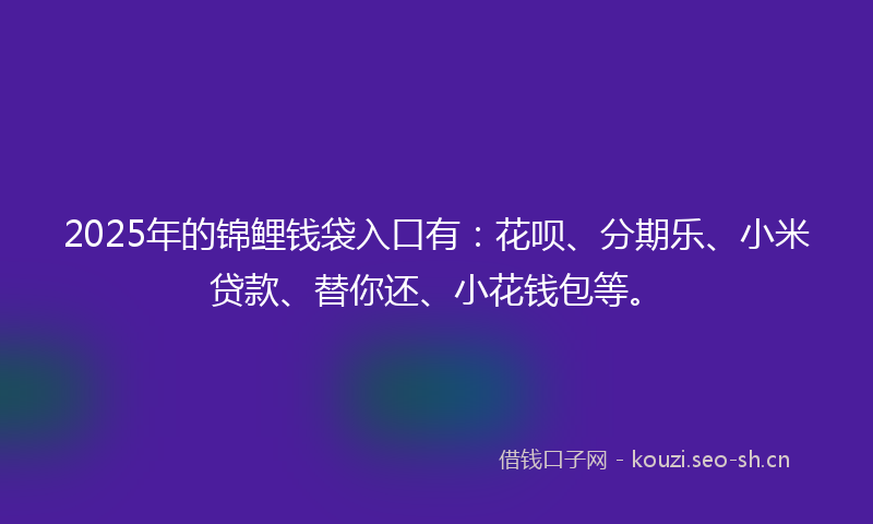 2025年的锦鲤钱袋入口有：花呗、分期乐、小米贷款、替你还、小花钱包等。