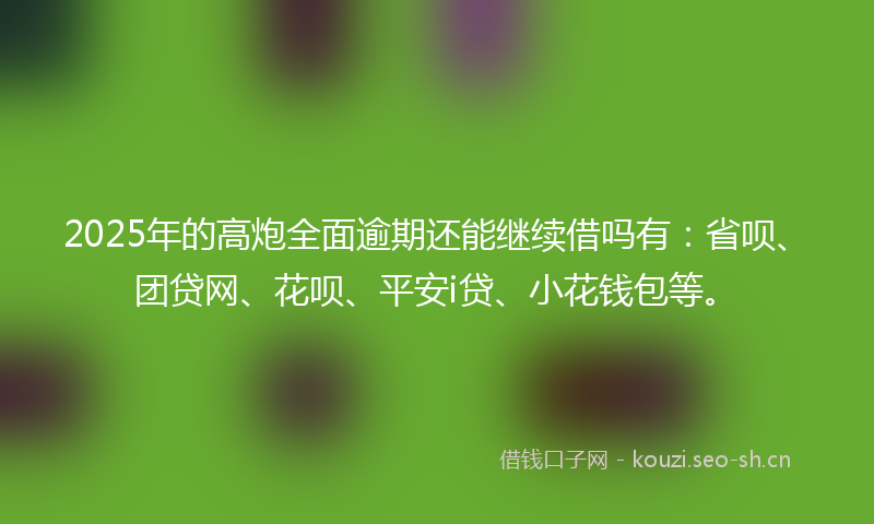2025年的高炮全面逾期还能继续借吗有：省呗、团贷网、花呗、平安i贷、小花钱包等。