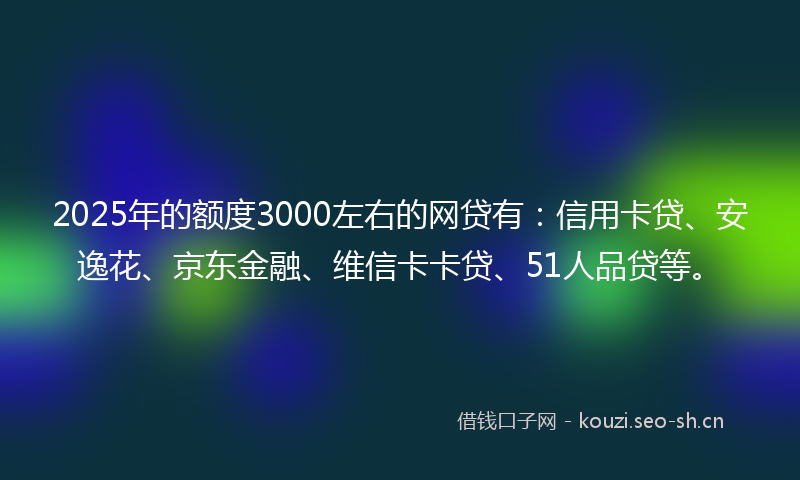 2025年的额度3000左右的网贷有：信用卡贷、安逸花、京东金融、维信卡卡贷、51人品贷等。