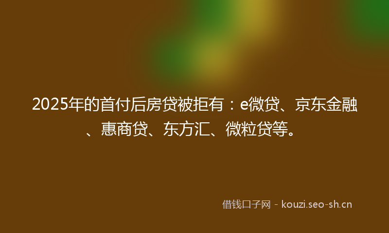 2025年的首付后房贷被拒有：e微贷、京东金融、惠商贷、东方汇、微粒贷等。
