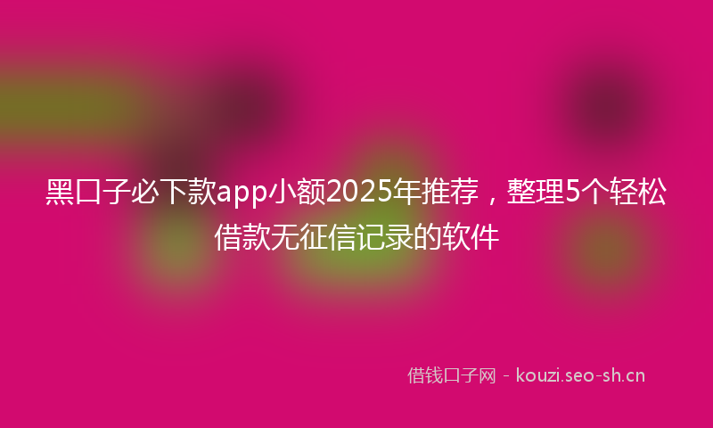 黑口子必下款app小额2025年推荐，整理5个轻松借款无征信记录的软件