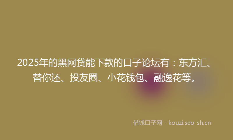 2025年的黑网贷能下款的口子论坛有:东方汇、替你还、投友圈、小花钱包、融逸花等。