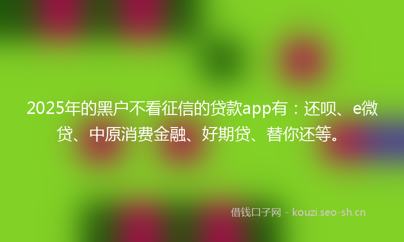 2025年的黑户不看征信的贷款app有：还呗、e微贷、中原消费金融、好期贷、替你还等。
