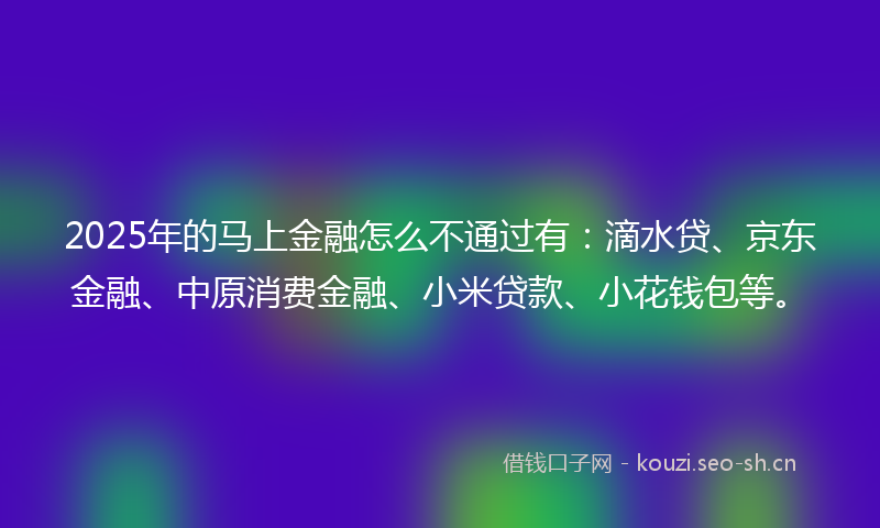 2025年的马上金融怎么不通过有：滴水贷、京东金融、中原消费金融、小米贷款、小花钱包等。