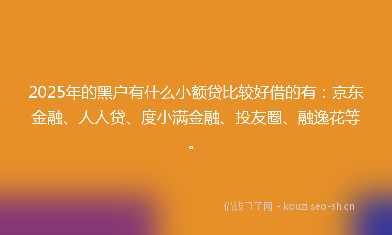 2025年的黑户有什么小额贷比较好借的有：京东金融、人人贷、度小满金融、投友圈、融逸花等。