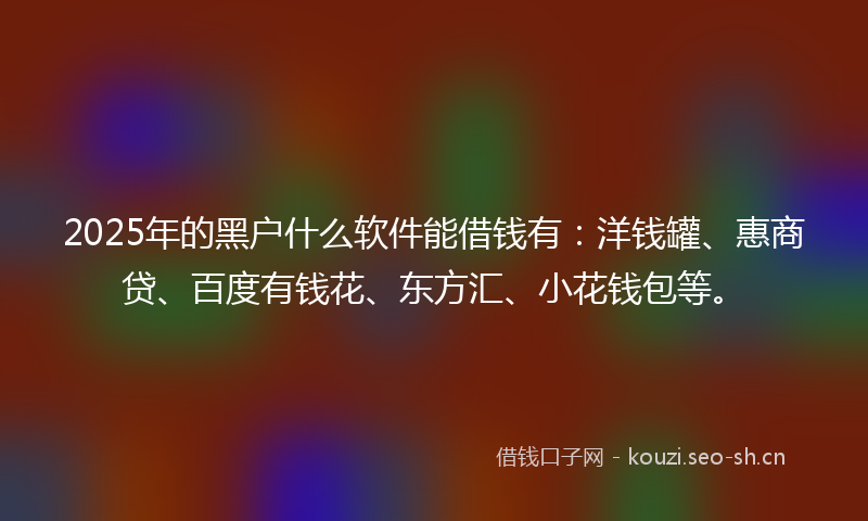 2025年的黑户什么软件能借钱有：洋钱罐、惠商贷、百度有钱花、东方汇、小花钱包等。