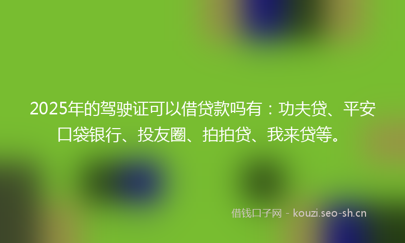 2025年的驾驶证可以借贷款吗有：功夫贷、平安口袋银行、投友圈、拍拍贷、我来贷等。