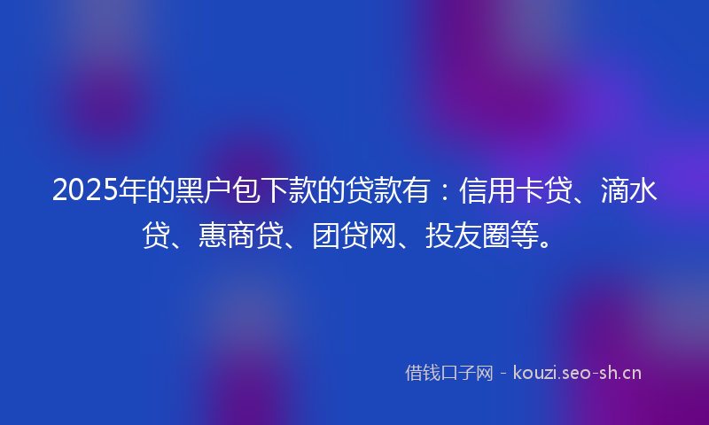 2025年的黑户包下款的贷款有：信用卡贷、滴水贷、惠商贷、团贷网、投友圈等。