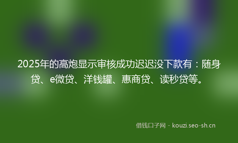 2025年的高炮显示审核成功迟迟没下款有：随身贷、e微贷、洋钱罐、惠商贷、读秒贷等。
