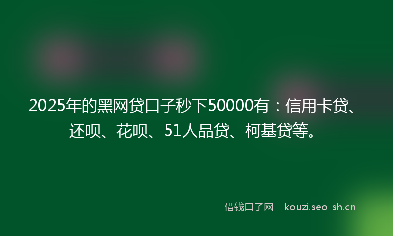 2025年的黑网贷口子秒下50000有：信用卡贷、还呗、花呗、51人品贷、柯基贷等。