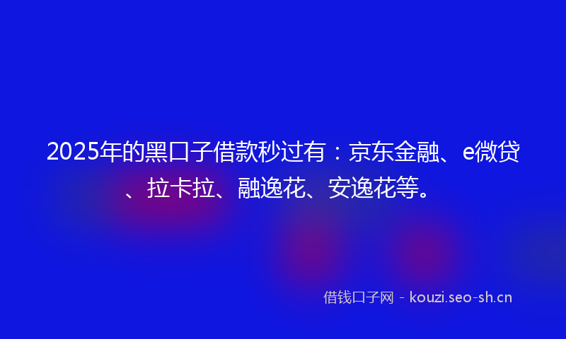 2025年的黑口子借款秒过有：京东金融、e微贷、拉卡拉、融逸花、安逸花等。