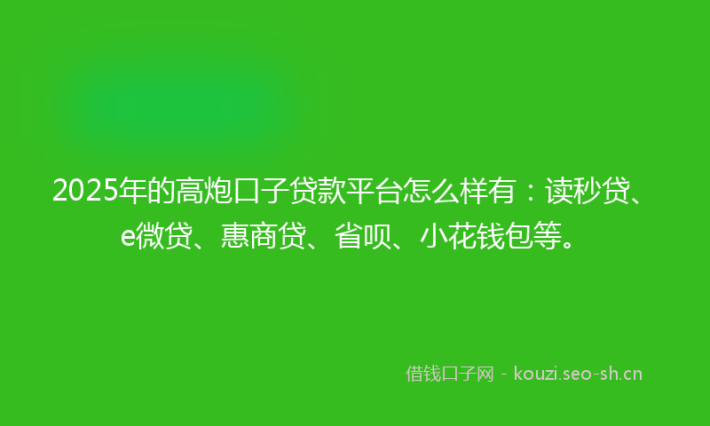 2025年的高炮口子贷款平台怎么样有：读秒贷、e微贷、惠商贷、省呗、小花钱包等。