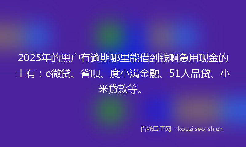 2025年的黑户有逾期哪里能借到钱啊急用现金的士有：e微贷、省呗、度小满金融、51人品贷、小米贷款等。